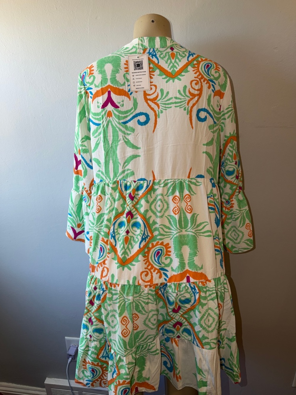 White Floral Multicolor Tiered Tunic Dress - Picture 5 of 7